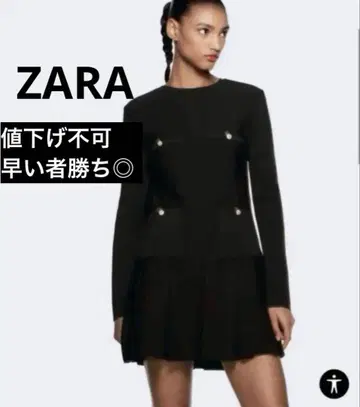 완판템 ZARA 숏 기장 플리츠 니트 드레스 S 블랙 미니 원피스