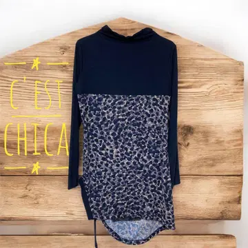 [ C'EST CHICA ] 네이비 하이넥 튜닉 긴팔 스트레치