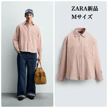 ZARA 챔피온 콜라보 스트라이프 패턴 패치 셔츠 M 택 포함 새상품