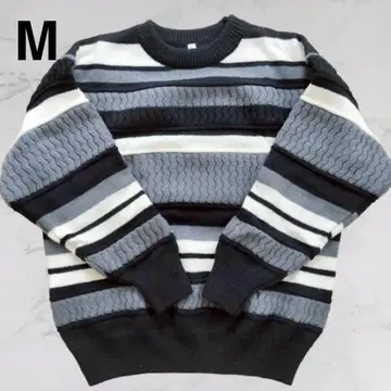 [ 미사용 새상품 ] 스웨터 니트 상의 남성용 M 스트라이프 겨울 둥근넥