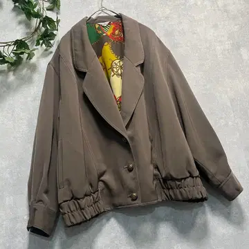 그레이 브라운 계열 안감 스카프 패턴 레트로 가을 자켓