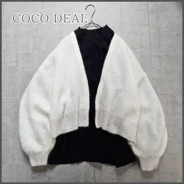 COCO DEAL 라메 페더 가디건 니트 볼륨 소매 M