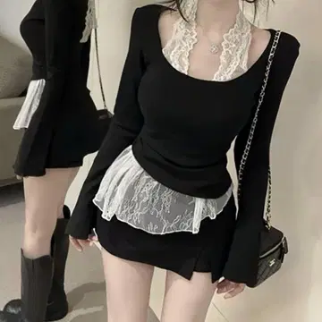 [즉시 구매] elmyu 이너 홀터넥 레이스 디자인 탑