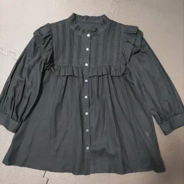 미사용 새상품 슬로브 이에나 블랙 마 혼방 오부 소매 블라우스