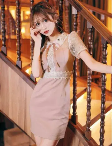 dazzy store 스캘럽 비쥬 카라 부착 리본 레이스 미니 드레스