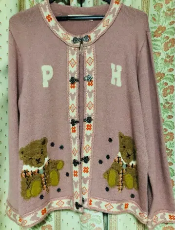 PINK HOUSE 곰 자수 가디건