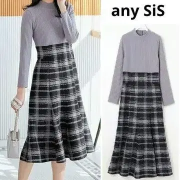 anySiS 애니시스 체크 자카드 콤비 원피스 도킹