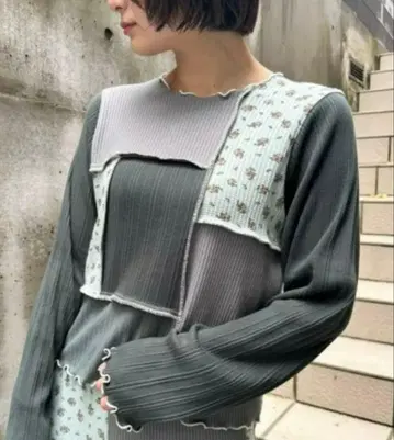 Candy stripper 패치워크 와플 상의