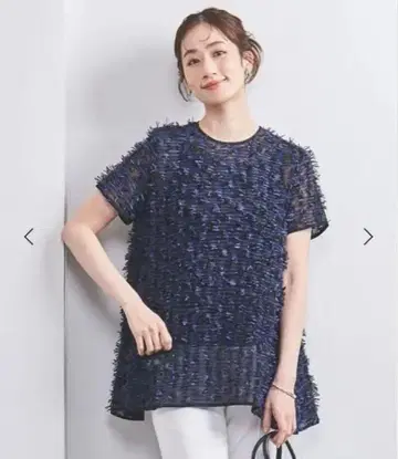 UNITED ARROWS 리본 컷 자카드 숏 슬리브 블라우스