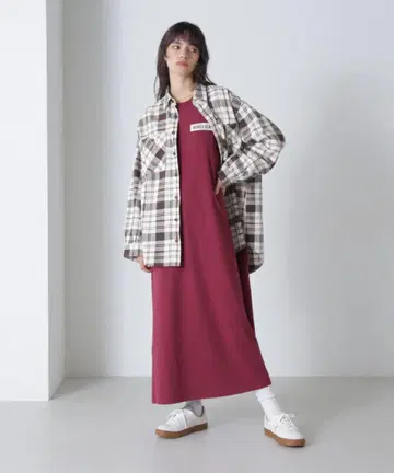 AVIREX 코튼 와이드 체크 자수 셔츠