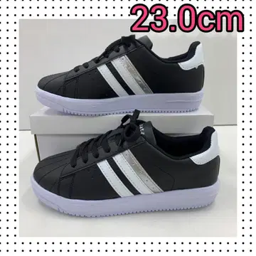 23.0cm 새상품 여성용 라인 스니커즈 경량 인조 가죽 신발 블랙