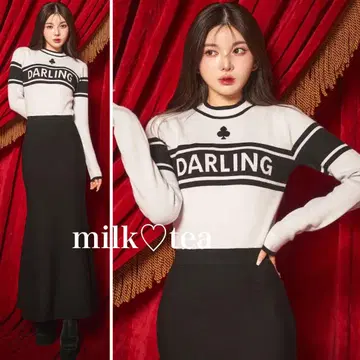 택 포함 새상품 다리치 클로버 자카드 니트 롱 원피스 블랙