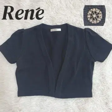 새상품급 Rene 반팔 니트 볼레로 크롭 겉옷 블랙 면 고급 가디건
