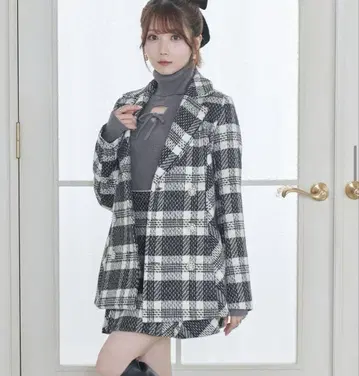 Rosemuse 트위드 체크 미니 스커트 블랙