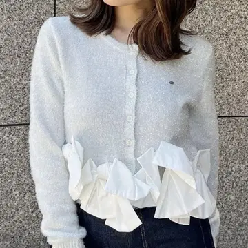 [ 새상품 ] SNIDEL 스나이델 리본 모티브 가디건 IVR