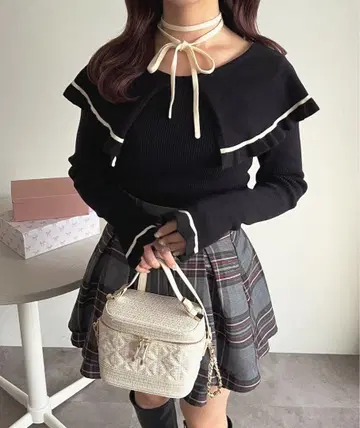 apres jour 아프레 주르 리본 포함 라인 케이블 니트