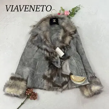 J249 미사용 새상품 M 비아베네토 무스탕 코트 그레이 여성용