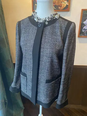 새상품급 SCAPA 글렌체크 노카라 자켓