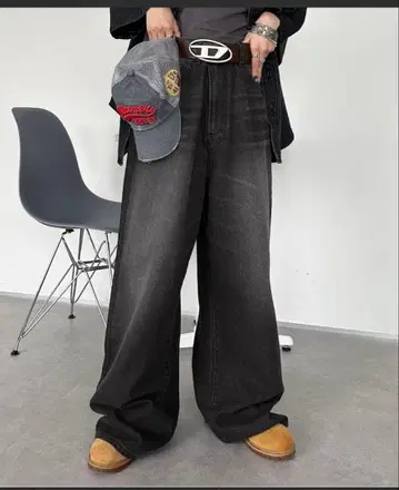 sedacle 빈티지 다크 그레이 와이드 데님 팬츠