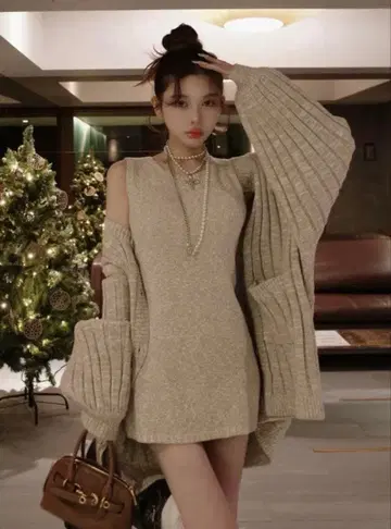 Darich 샤베트 앙상블 니트 미니 원피스 베이지 BEG
