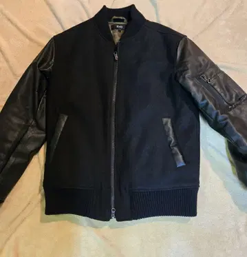 블랙 울 레더 자봉 자켓