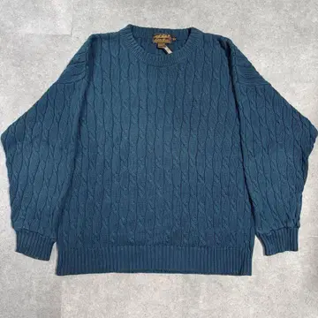 00s Eddie Bauer 코튼 니트 꽈배기 터콰이즈 블루 레어