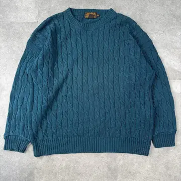 00s Eddie Bauer 코튼 니트 꽈배기 터콰이즈 블루 레어