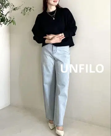 UNFILO 앙피로 발수 커브 와이드 데님 아이스 블루 XXS
