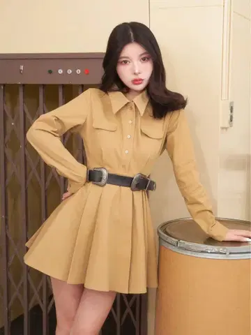 [ 반값 세일 ] 다리치 더블 버클 벨트 미니 원피스 사이즈: FL