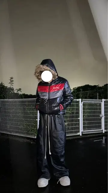 Y2K 퍼 달린 다운 자켓 헤이세이 갸루 남자 광택 짧은 기장 opium