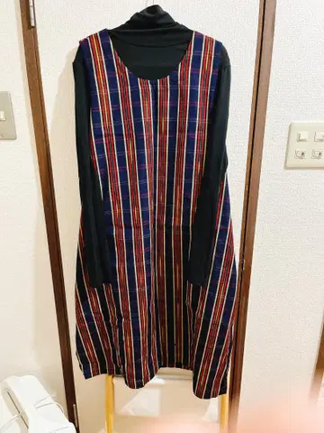 기모노 리메이크 원피스 네이비 체크 무늬