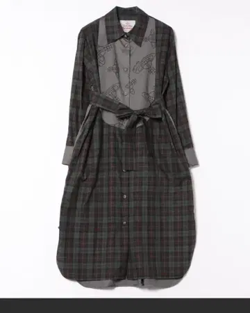 코튼 비에라 체크 비브 셔츠 롱 드레스