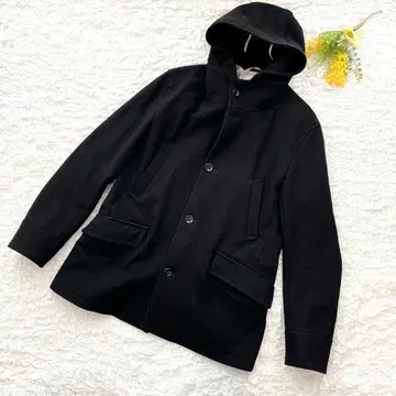 뷰티 앤 유스 유나이티드 애로우즈 남성용 울 코트 블랙 후드 부착