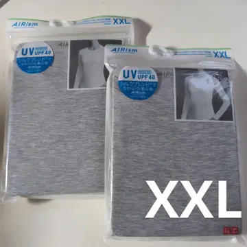 유니클로 AIRism UV컷 크루넥 긴팔 T셔츠 XXL 그레이 실크