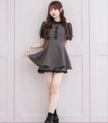 도트 튤 뷔스티에풍 셋업 차콜