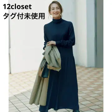 미사용 12closet [세탁 가능] 터틀넥 니트 원피스 네이비