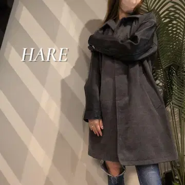 HARE 이종 소재 절개 가죽 롱 코트 M 남성용