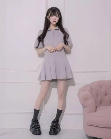 pium 더블 라인 저지 미니 원피스
