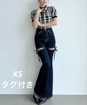 컷 아웃 리본 데님 팬츠 XS