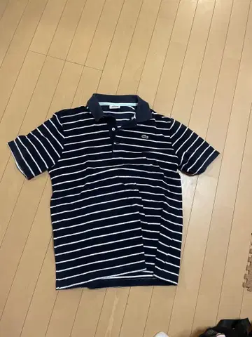 Lacoste 네이비와 화이트 스트라이프 피케 셔츠