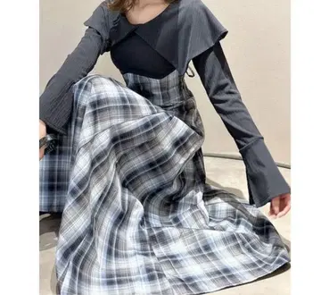 dazzlin 빅 칼라 체크 코르셋 원피스 블루