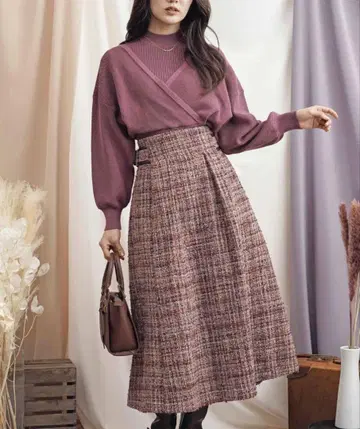 Noela 노엘라 체크 패턴 플레어 스커트 트위드 noela