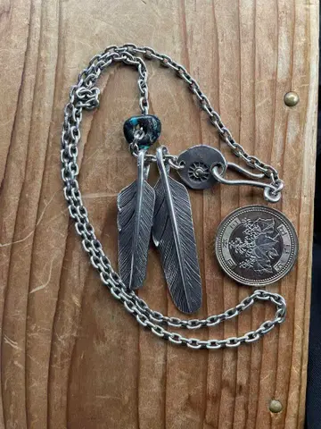 실버 950 핸드메이드 페더 터콰이즈 목걸이