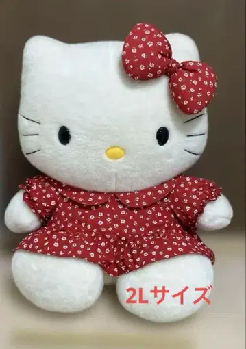 쇼와 레트로 헬로키티 앉은 봉제 인형 빨간색 꽃무늬 2L