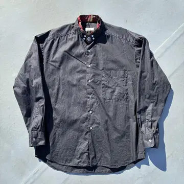 90s 밴드 카라 셔츠 디자인 셔츠 페이즐리 무늬 절개 긴팔 셔츠 블랙