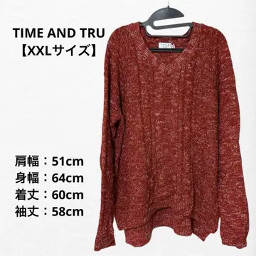 TIMEANDTRU 믹스 레드 케이블 니트 스웨터 [ XXL ]