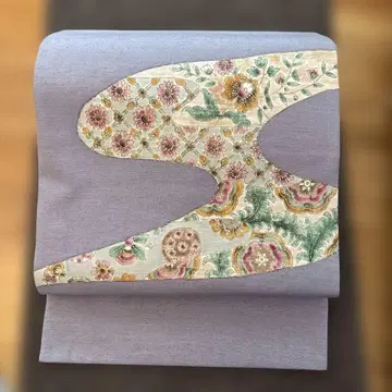 그레이 명주 꽃무늬 나고야 오비
