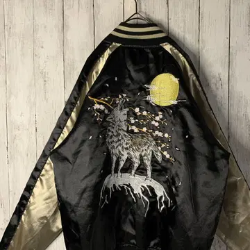 일심여경 스카잔 블루종 자수 빅 로고 늑대 달 멀티 컬러 블랙