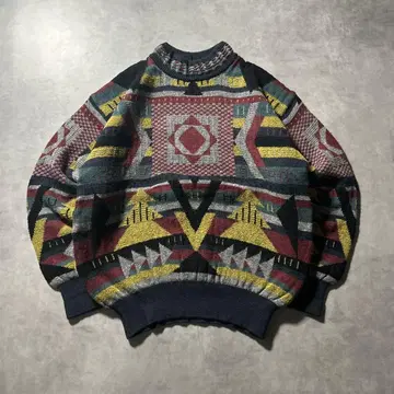 allegri 빈티지 모크넥 올 패턴 멀티 컬러 니트 스웨터