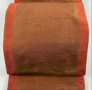 키야타 이마가와 직물 후쿠로 오비 지 파도 무늬 주홍색 그린~브라운